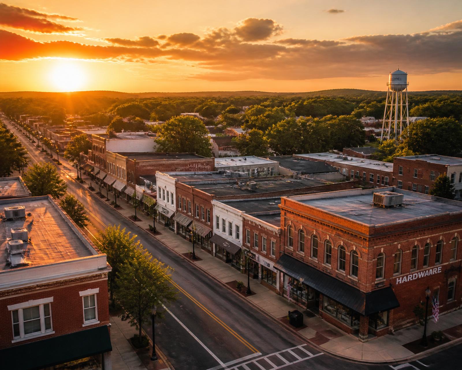 American main street at sunset